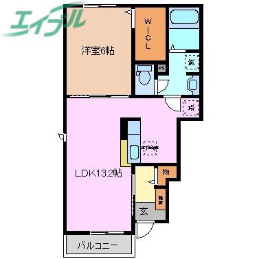 コスモスB(1LDK/1階)の間取り写真