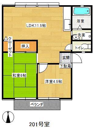 ビーライン三橋B棟(2LDK/1階)の間取り写真