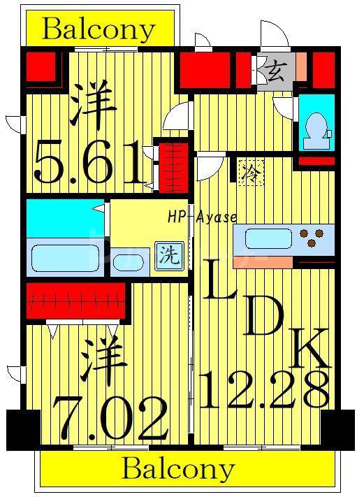 GRANDE CARRO(2LDK/5階)の間取り写真