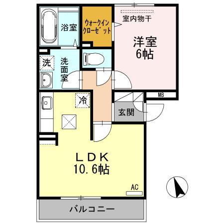 プランドール曙(1LDK/1階)の間取り写真