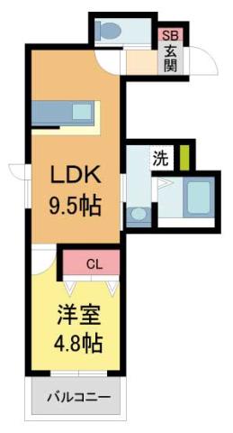 HEBELMAISON甲子園口北町サウス(1LDK/2階)の間取り写真