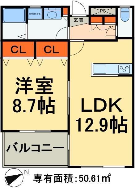 メイクスB棟(1LDK/2階)の間取り写真