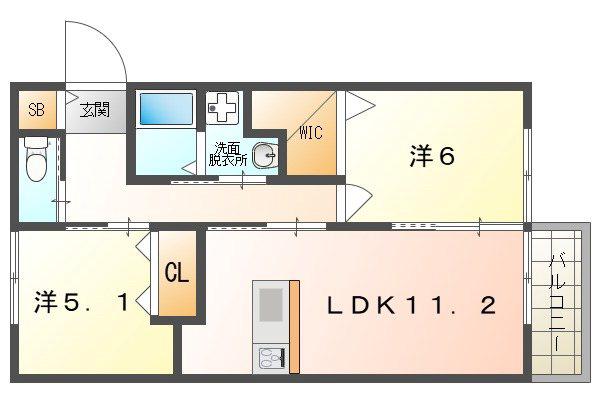 ウィステリア(2LDK/2階)の間取り写真