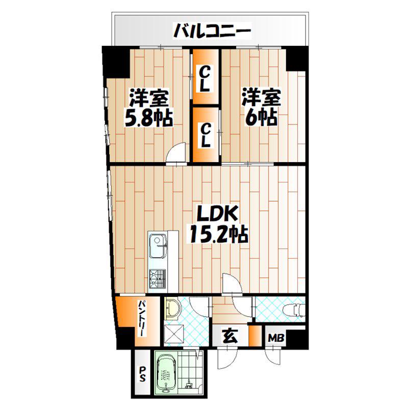 エスペランサ吉野町(2LDK/3階)の間取り写真