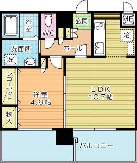 フェリシエ三萩野(1LDK/9階)の間取り写真
