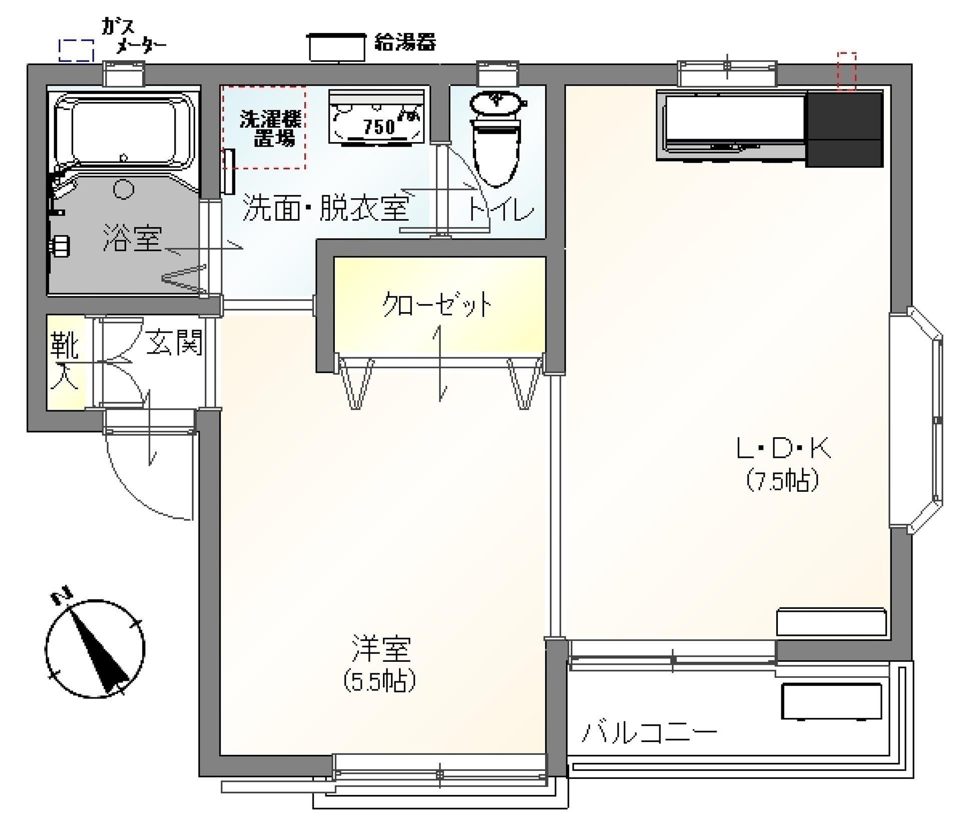 ハッピーエス A(1LDK/2階)の間取り写真