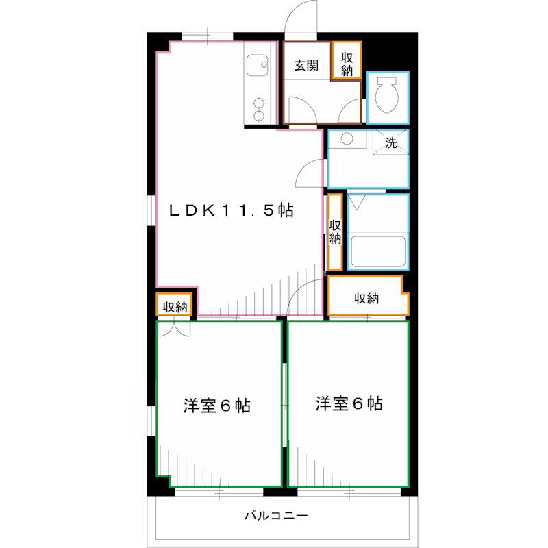 西原ハイツ(2LDK/1階)の間取り写真