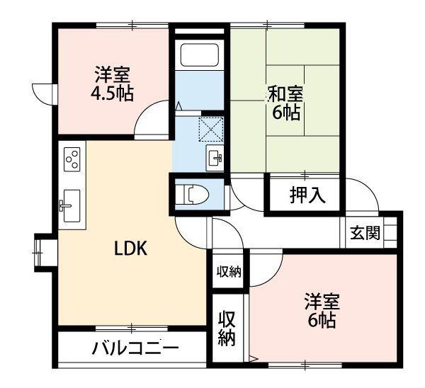 セントビラB棟(3LDK/2階)の間取り写真