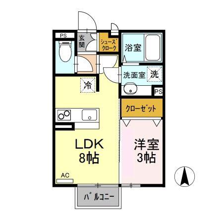 ALICE GARDEN NAKAJIMA C棟(1LDK/2階)の間取り写真