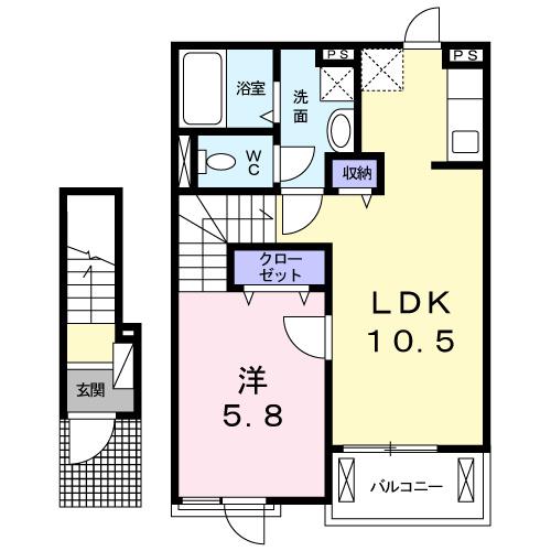 エーデル綾園(1LDK/2階)の間取り写真
