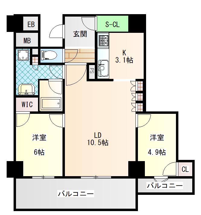 シエリアタワーなんば(2LDK/23階)の間取り写真