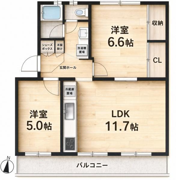 鈴蘭台第62号棟(2LDK/2階)の間取り写真