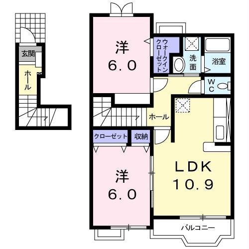ソレイユ ルヴアンC(2LDK/2階)の間取り写真