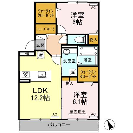 コンフォーティア沖浜II(2LDK/2階)の間取り写真