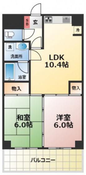 日宝ポニクレール府中(2LDK/5階)の間取り写真
