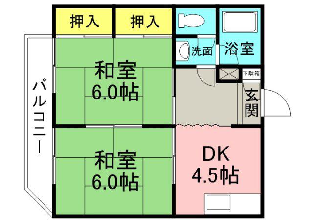 コーポ安留(2DK/3階)の間取り写真