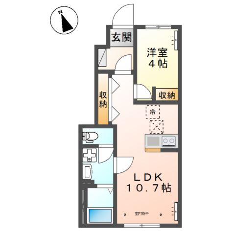 リバーヒルズ東福原(1LDK/1階)の間取り写真