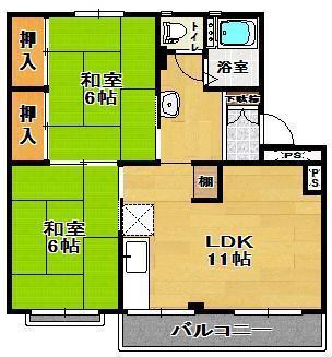 シャンポールド並木 B棟(2LDK/3階)の間取り写真