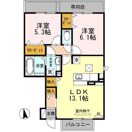 OHANA南陽 D棟(2LDK/1階)の間取り写真