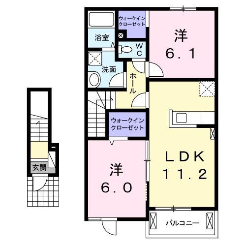 パルパレスA(2LDK/2階)の間取り写真