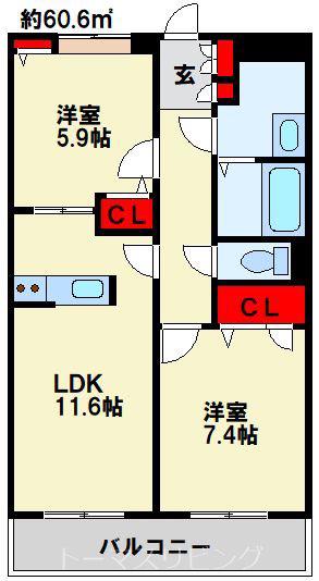 MAST中井 A棟(2LDK/3階)の間取り写真