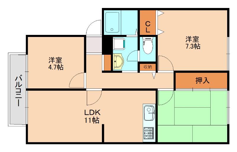 サンガーデンやなが西A(3LDK/2階)の間取り写真