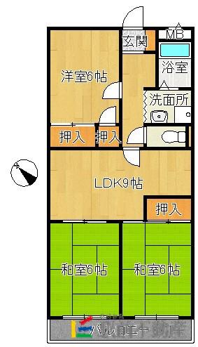 スカイタウン春日(3LDK/5階)の間取り写真