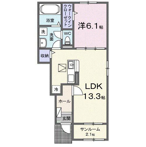 ヒュッゲIII(1LDK/1階)の間取り写真