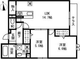 PASSARO GRANDE北田辺(2LDK/1階)の間取り写真