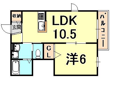 カーサビアンカ(1LDK/1階)の間取り写真