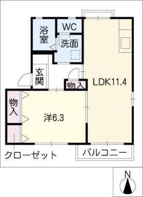 チャーリーズE棟(1LDK/1階)の間取り写真