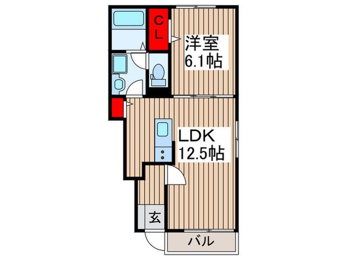 プリムヴェール B(1LDK/1階)の間取り写真