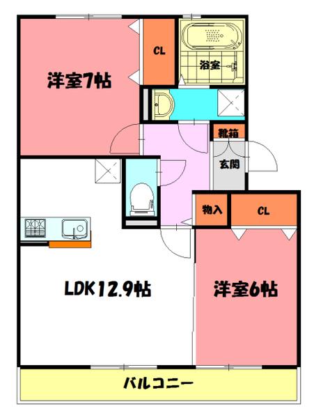 グランドアトリオ神戸西(2LDK/2階)の間取り写真