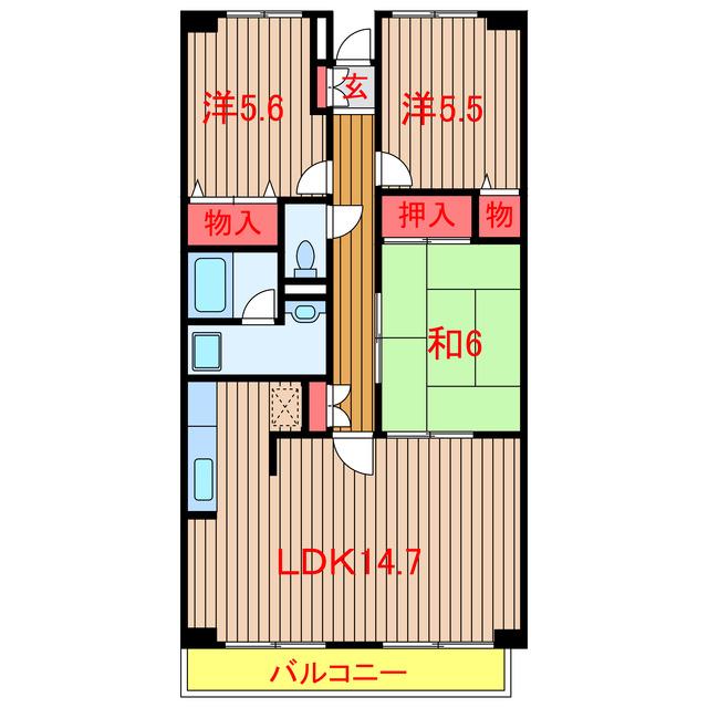 ルーチェ緑ヶ丘A(3LDK/1階)の間取り写真