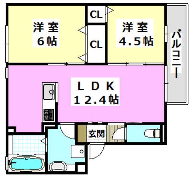 FLAIR桑田(2LDK/2階)の間取り写真