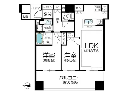 パークタワー北浜(2LDK/24階)の間取り写真