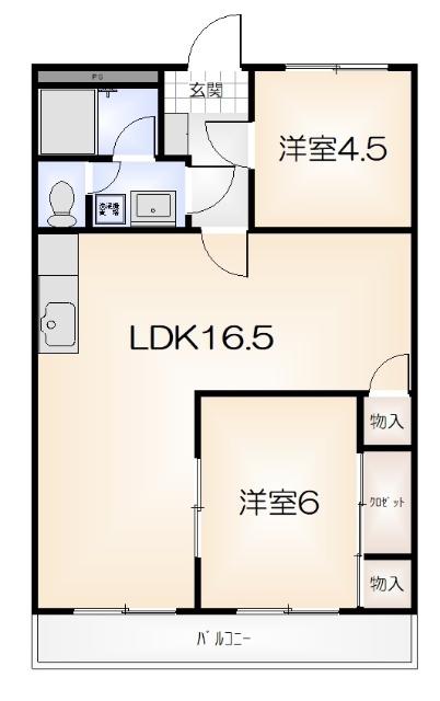 東洋ハイツ(2LDK/4階)の間取り写真