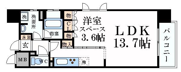 サクラメント駅南大路(1DK/4階)の間取り写真