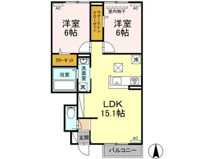 パーク倉敷B(2LDK/1階)の間取り写真