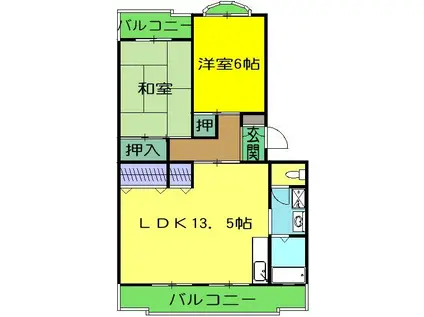 ビューネ松富II(2LDK/2階)の間取り写真