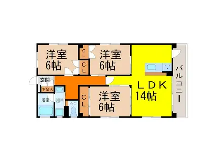 ビラ三秀上前津(3LDK/5階)の間取り写真