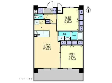 S-RESIDENCE中央町ALECTRA(2LDK/14階)の間取り写真