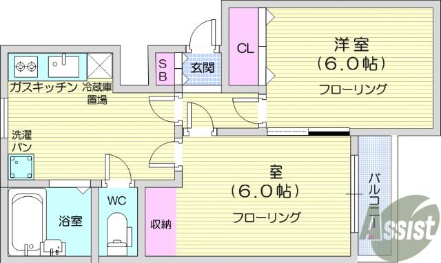 第十二ショーケービル(2DK/1階)の間取り写真