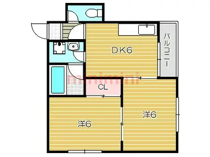 ハイツ銘木(2DK/3階)の間取り写真