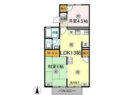 セジュール三島B棟(2LDK/2階)の間取り写真