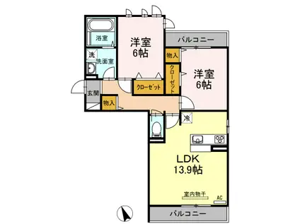 D-ROOMCIII(2LDK/2階)の間取り写真