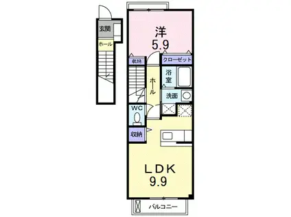 ルート3&カーサIII(1LDK/2階)の間取り写真