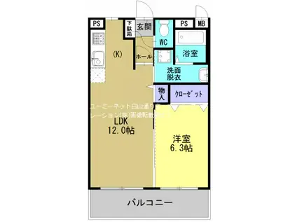 エバンジェル長嶺(1LDK/1階)の間取り写真