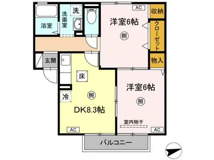 ヴィルフィル C棟(2DK/1階)の間取り写真