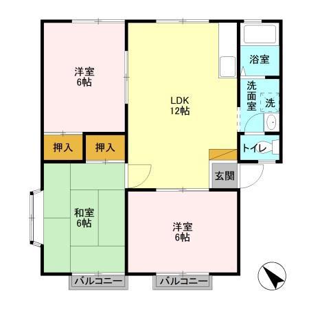 市角ハイツ(3LDK/1階)の間取り写真
